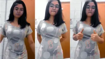 Yola Goyang Payudara Montok Dengan Daster Abu-abu Tanpa Bra